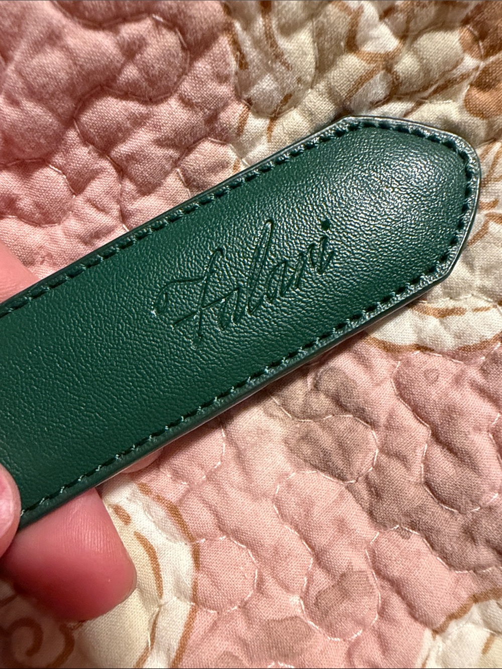 FALARI Green Leather Strap with Embossed Logo